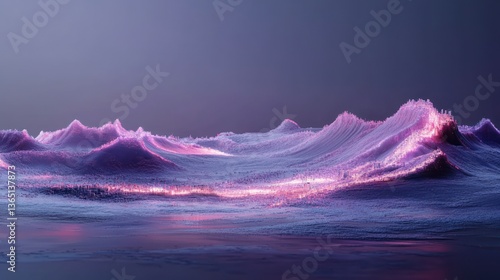 Abstract landscape with glowing, purple and pink peaks