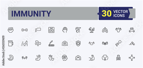 Immunity simple icon. It contains symbols to vaccination, safe, medical, protection, medicine and more. Immunization linear icon collection. Minimal linear icons. Signs for web and mobile app.