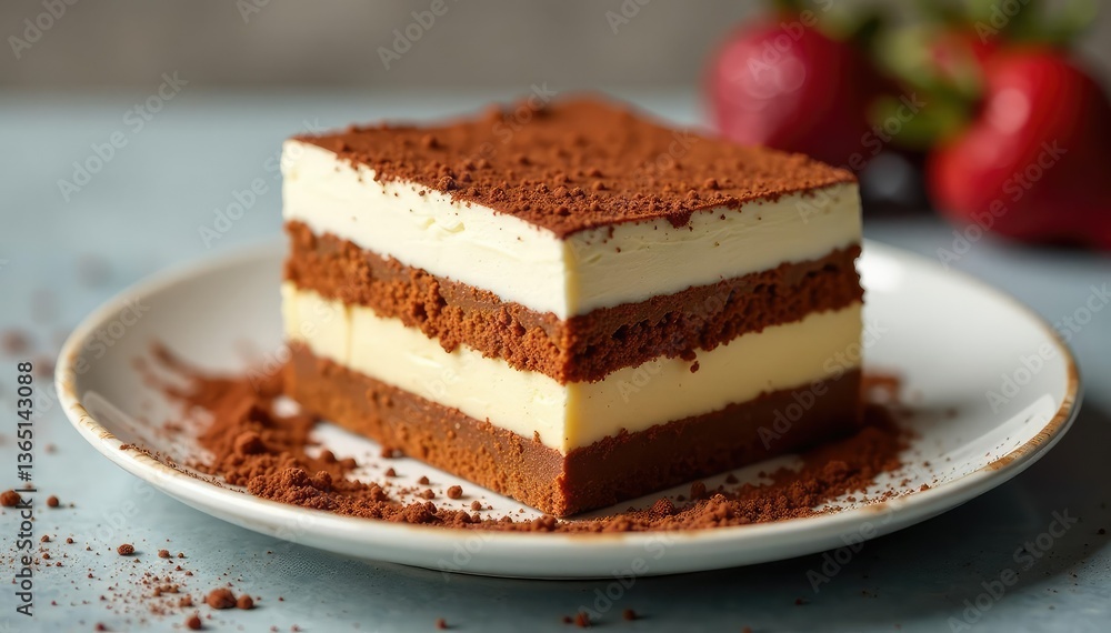 Rich, decadent tiramisu; cocoa dusting, visible layers , italian dessert, dessert image, confectionery Rich, decadent tiramisu; cocoa dusting, visible layers , italian dessert, dessert image, confectionery