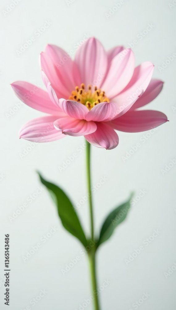 Fototapeta premium Single flower with delicate petals in soft focus on white background, elegant, gentle, soft focus