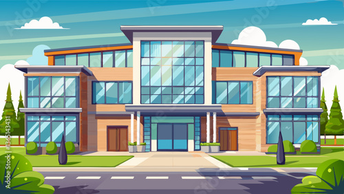 Modern double story suburban office building with a standard appearance