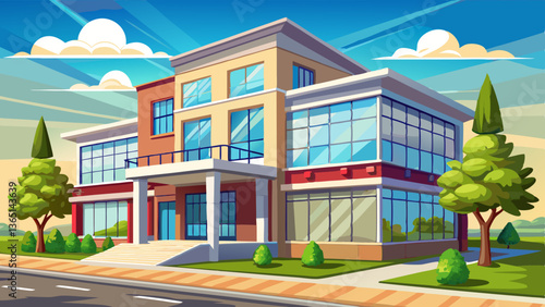Modern double story suburban office building with a standard appearance