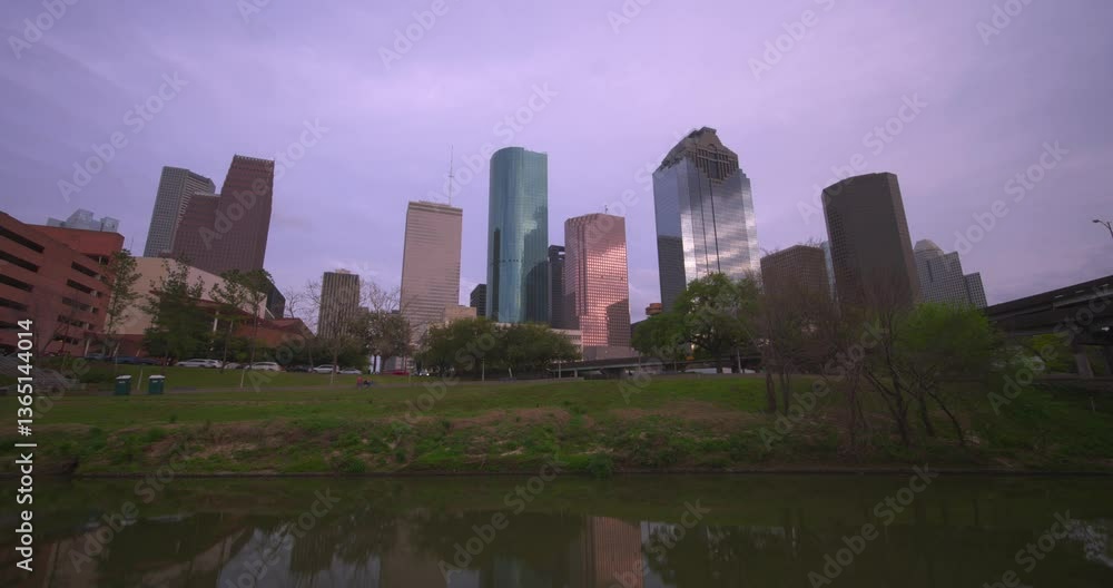 Wide-Angle View of Downtown Houston Under Cloudy Skies timelapse
