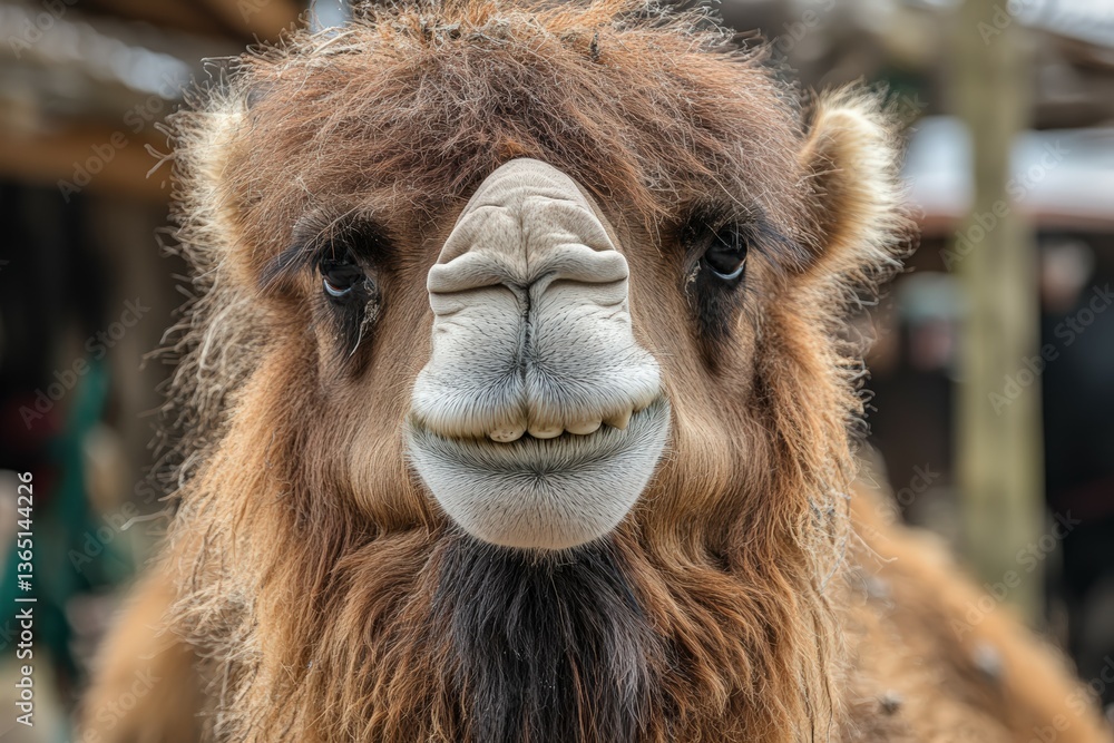 Fototapeta premium Close-up of a camel in the desert with a golden sunset.. Beautiful simple AI generated image