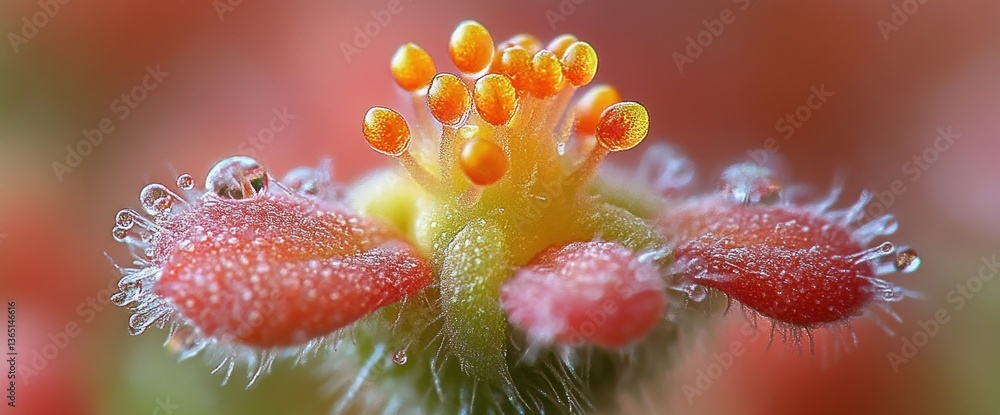 Fototapeta premium Dew-kissed flower, vibrant hues, intricate details