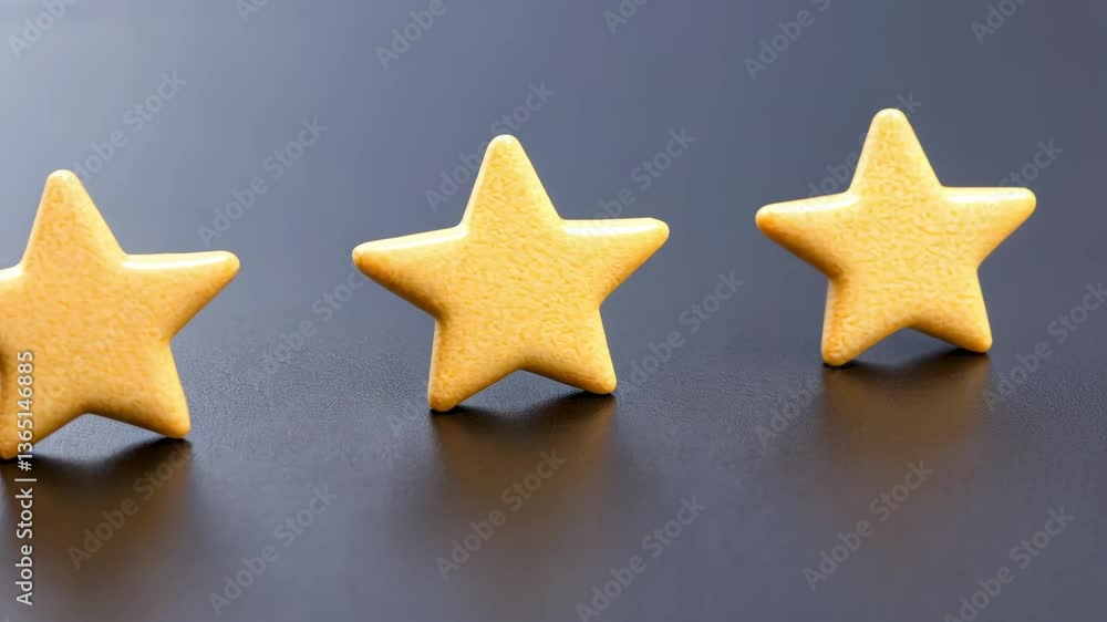 Three yellow stars arranged on dark surface symbolize excellence and eco friendly choices, enhancing customer satisfaction and experience. Three yellow stars arranged on dark surface symbolize excellence and eco friendly choices, enhancing customer satisfaction and experience.