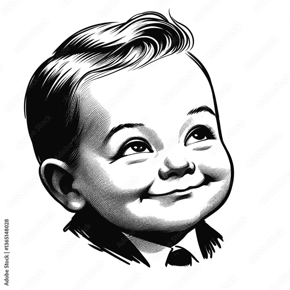 Curiosity Sparkles in His Eyes smart baby boy cool black and white line art drawing ink sketch vector hand drawn illustration background Curiosity Sparkles in His Eyes smart baby boy cool black and white line art drawing ink sketch vector hand drawn illustration background