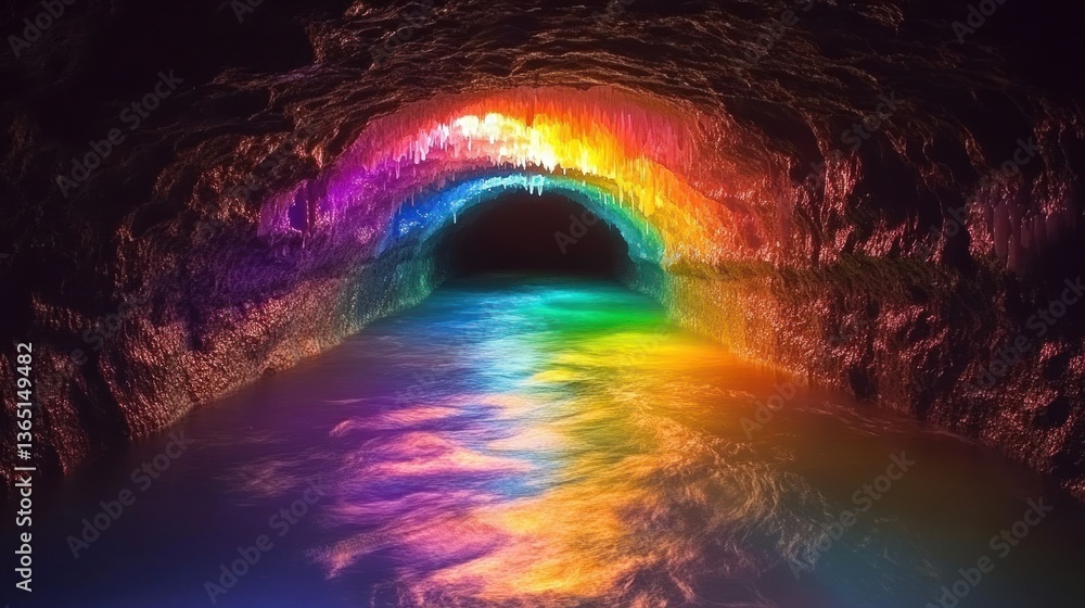 Obraz premium Rainbow-lit cave, water reflects vibrant colors