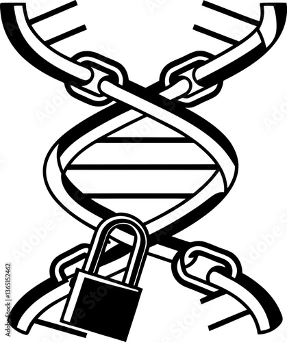 Dna chain with padlock symbolizing genetic security and biogenetic data protection