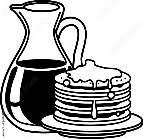stack of pancakes with syrup breakfast delight, sweet maple drizzle, tasty morning meal, delicious treat