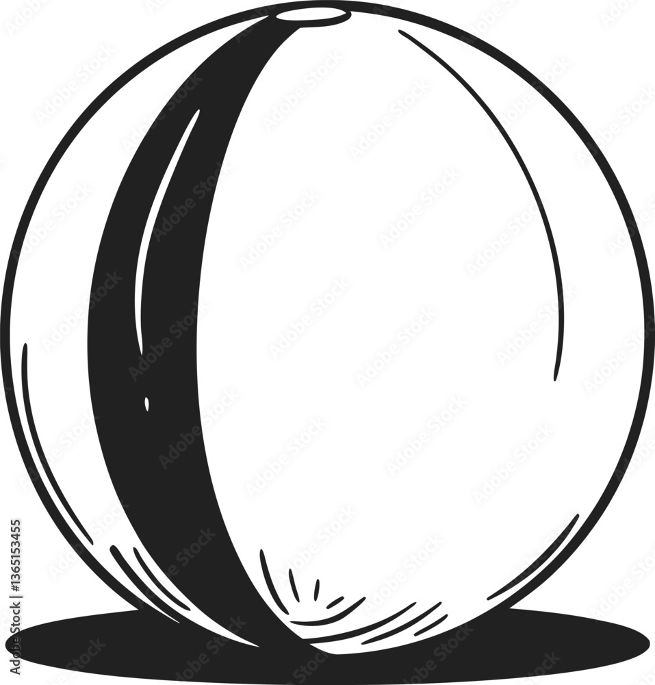 Simple black and white illustration of a beach ball Simple black and white illustration of a beach ball