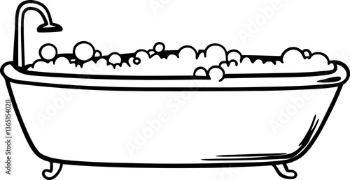 vintage bathtub filled with bubbles classic clawfoot design, simplicity and relaxation