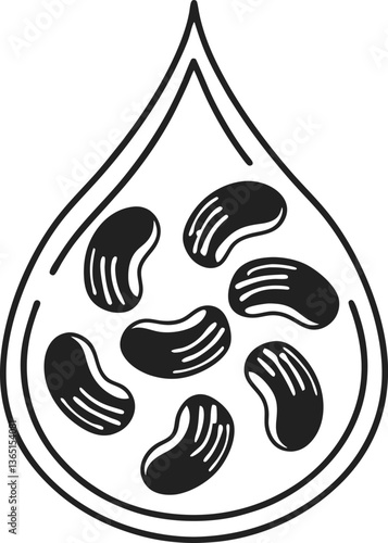 Black and white bean icon in water drop shape, symbolizing plant based nutrition