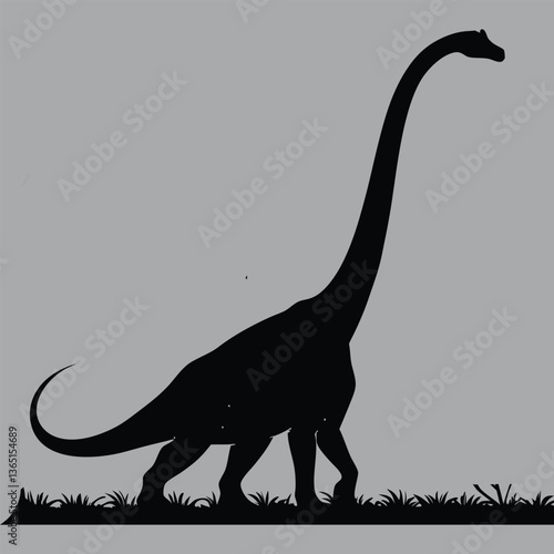 a brachiosaurus reaching for treetops silhouette vector design art and illustration