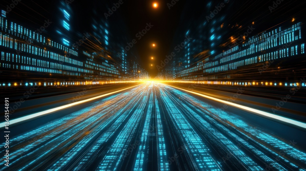 Fototapeta premium Futuristic highway of data streams, glowing with digital code. Speed and technology concept