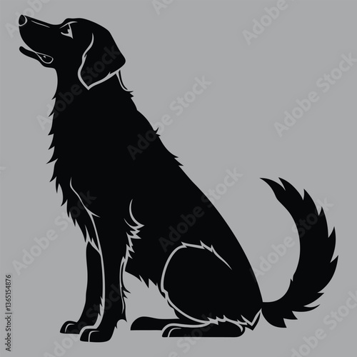 a golden retriever sitting patiently with a wagging tail silhouette vector design art and illustration