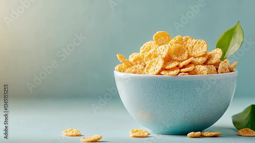 Fresh bowl of crunchy cornflakes on a pastel background