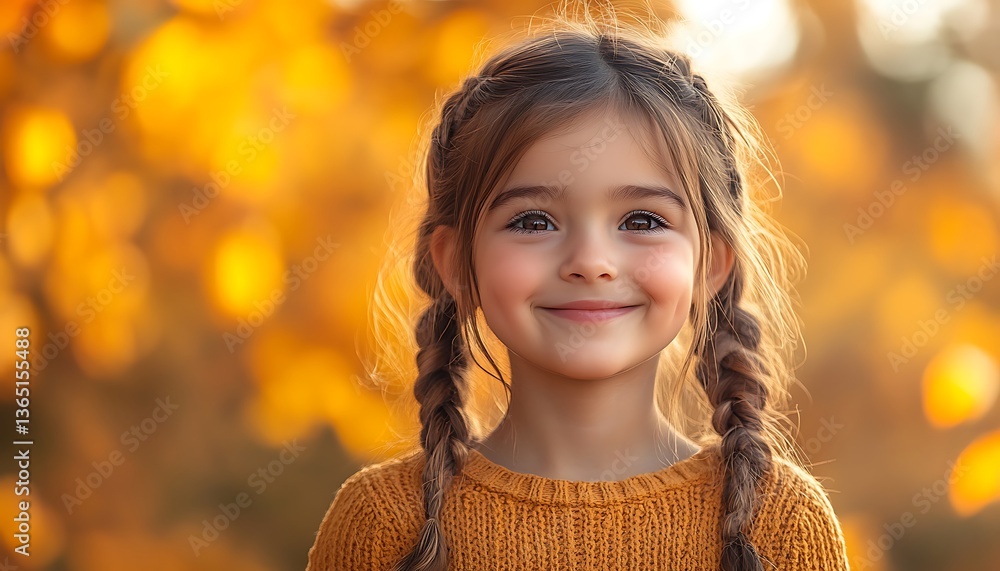 A smiling little girl with braids poses for a portrait A smiling little girl with braids poses for a portrait