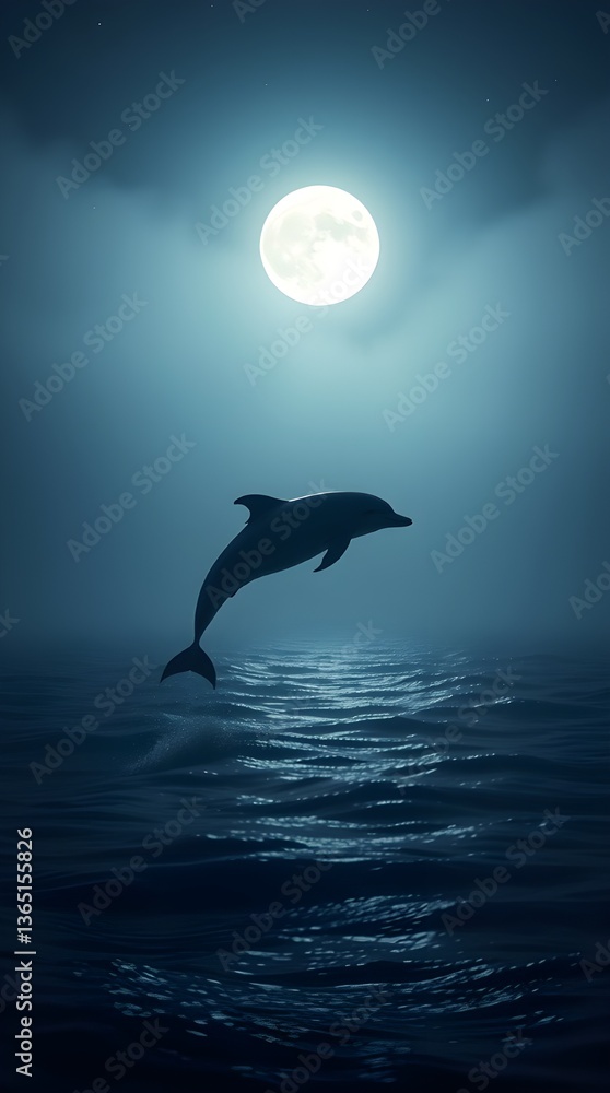 Fototapeta premium dolphin jump in the moonlight