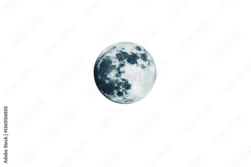 Fototapeta premium Full moon in dark sky capturing lunar details and craters at night, cut out