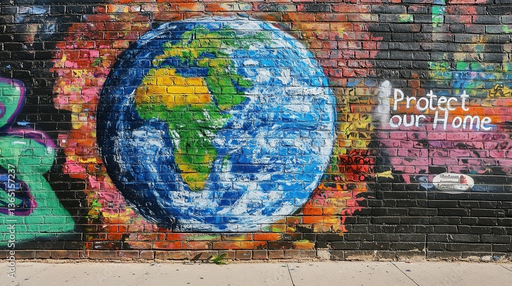 Fototapeta premium Vibrant Graffiti Art Featuring a Globe and 