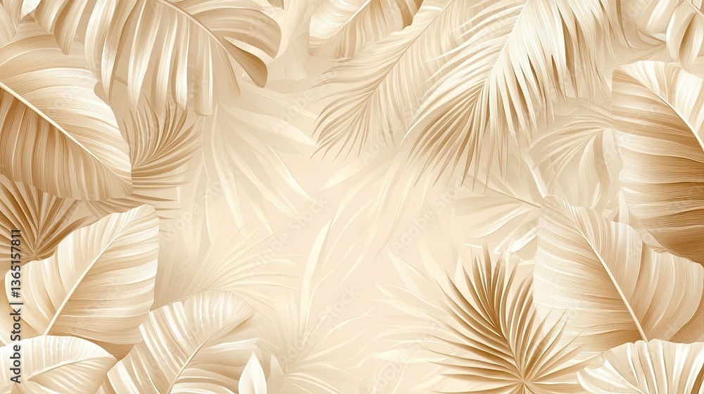 Seamless Pattern with Abstract Tropical Palm Leaves, Beige and White Wallpaper Seamless Pattern with Abstract Tropical Palm Leaves, Beige and White Wallpaper