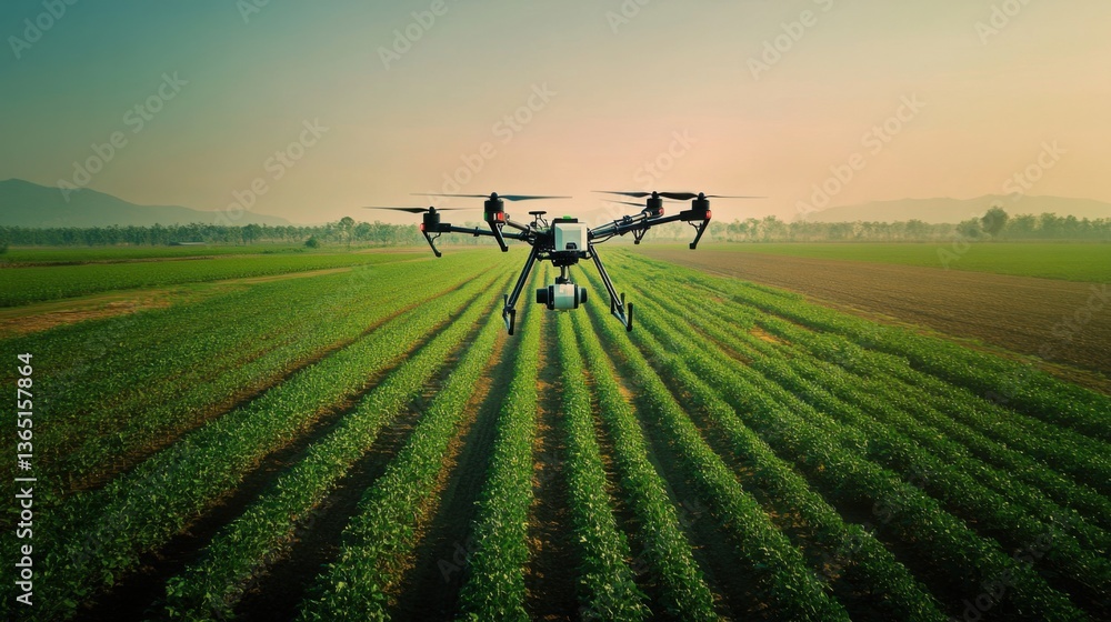 A modern automated farming system, AI-controlled drones monitoring crops, Agricultural tech style A modern automated farming system, AI-controlled drones monitoring crops, Agricultural tech style