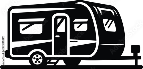  Camp Trailer Silhouette, Camper Icon, Black Vector Design