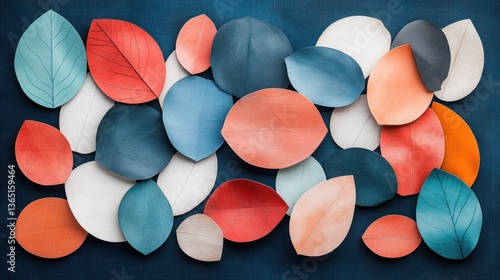 Colorful paper leaves arranged artistically on a dark background