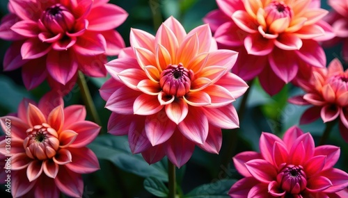 Intricate dahlia blooms, vibrant petals, layered design, textile, dahlia, dahlia blooms