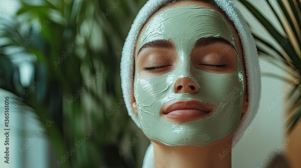 Skincare Routine Featuring Woman Applying Soothing Facial Mask at Home in Relaxing Environment Skincare Routine Featuring Woman Applying Soothing Facial Mask at Home in Relaxing Environment
