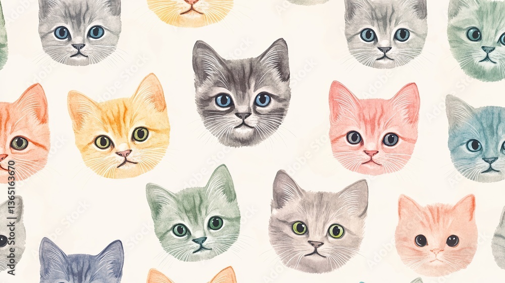 Fototapeta premium Watercolor Kitten Heads