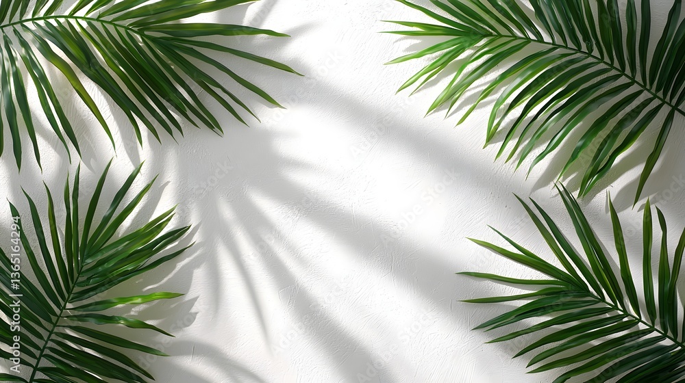 Obraz premium palm leaf shadow overlay effect on white background