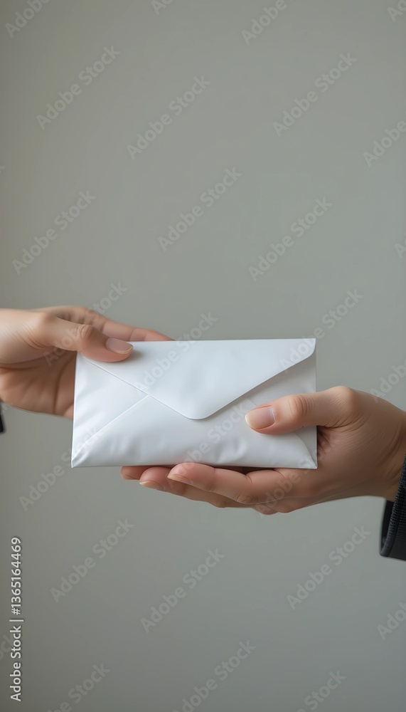 A hand receiving a white envelope for Zakat Fitrah during Eid, with a clean background A hand receiving a white envelope for Zakat Fitrah during Eid, with a clean background