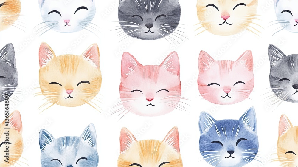 Fototapeta premium Watercolor Kitten Heads