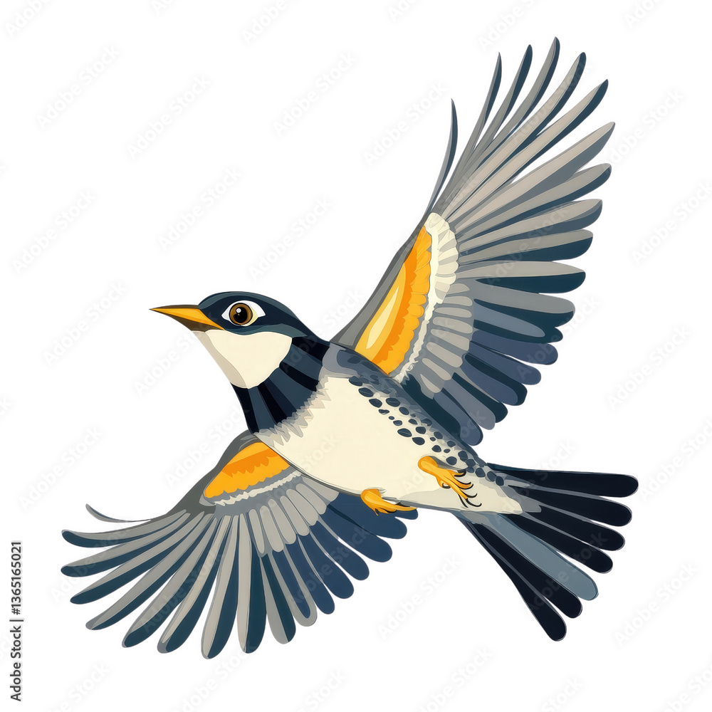 Obraz premium Soaring Symphony: A colorful bird in mid-flight, wings spread wide against an elegant background.Capturing the essence of freedom and movement in a captivating illustration.