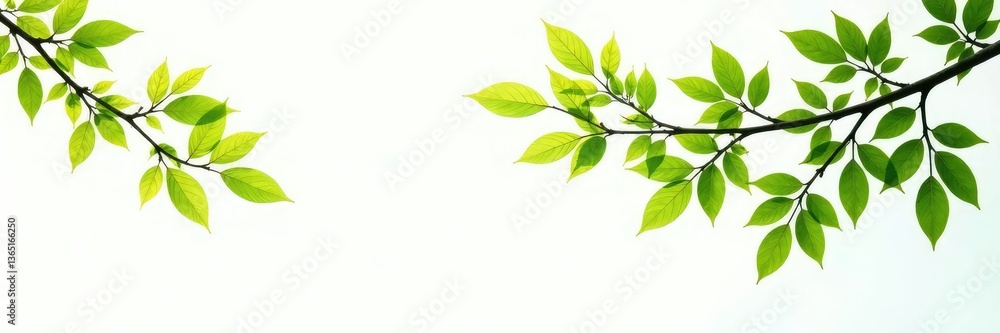 Fototapeta premium Isolated tree branches with leaves on a white background, abstract, nature