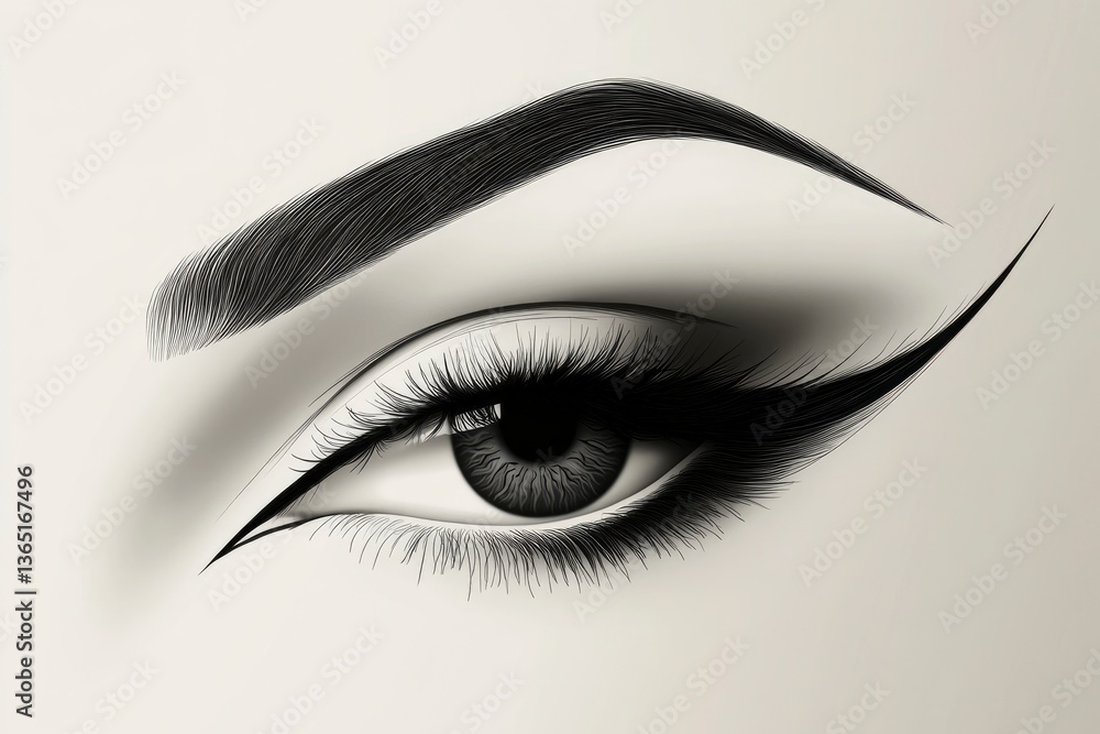 Fototapeta premium Close-up of a beautifully styled eye with dramatic eyeliner and intricate eyelashes on a soft background