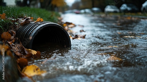 Storm Drain Overflowing with Water, Surrounded by Debris After Rain