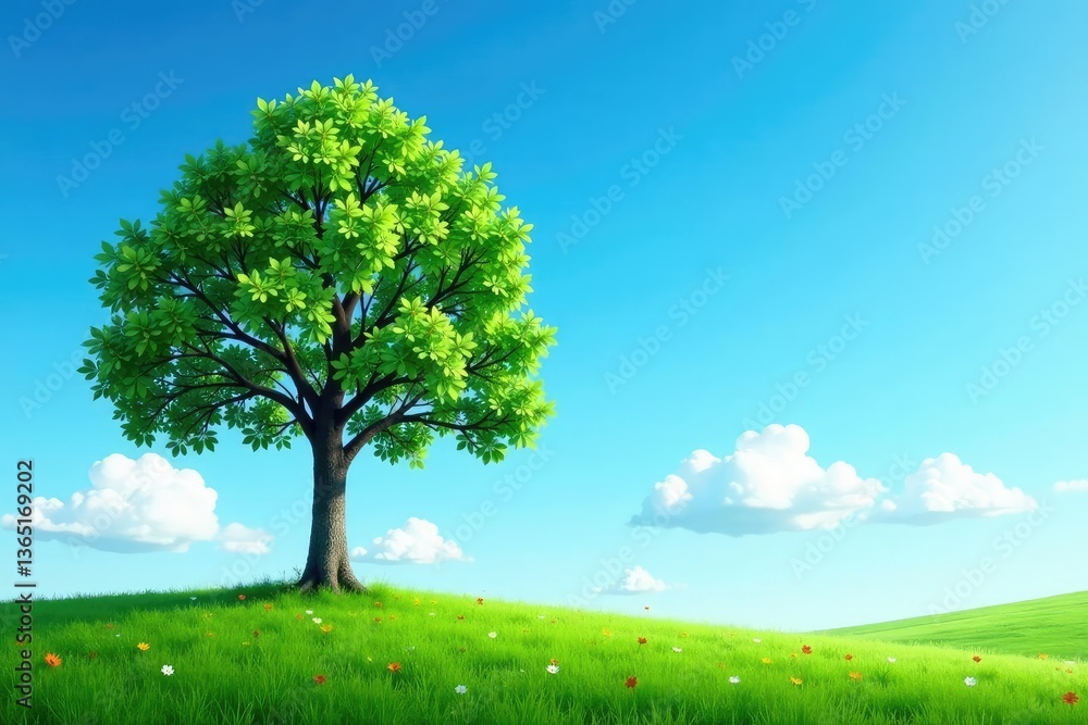Single tree against a bright blue sky with few clouds, serene, branches, solitary Single tree against a bright blue sky with few clouds, serene, branches, solitary
