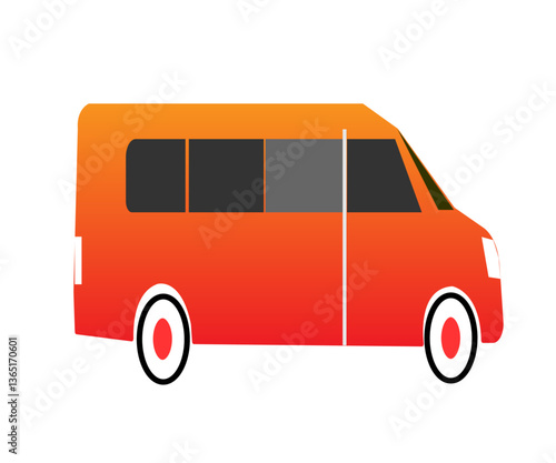 Side view of orange color delivery van isolated on white background