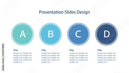 4つの丸い要素のインフォグラフィックス 16:9のスライドのテンプレート
