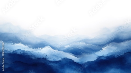 Wallpaper Mural Ethereal watercolor landscape featuring misty blue mountains fading into the distance, creating a serene and tranquil atmosphere Torontodigital.ca