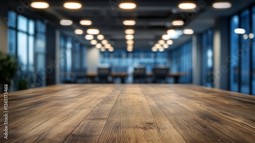 Wallpaper Mural blurred bokeh office interior space background with a wood table top is ideal for displaying or montaging your products Torontodigital.ca
