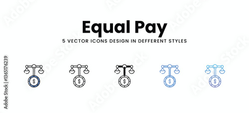 Equal Pay vector icons set stock illustration