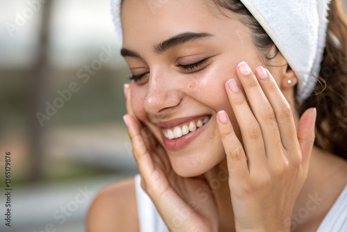 Fresh Facial Care Look – Beautiful Woman with Moisturizer on Cheeks