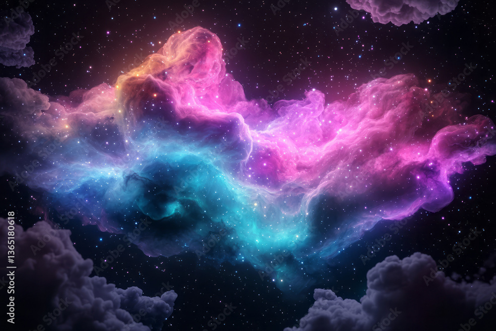 A beautiful, colorful digital art-style illustration of a cosmic nebula, with a dark background and A beautiful, colorful digital art-style illustration of a cosmic nebula, with a dark background and