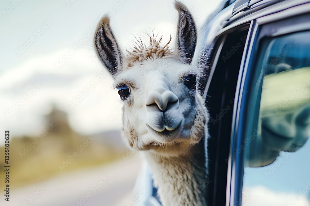 Obraz premium llama standing near car