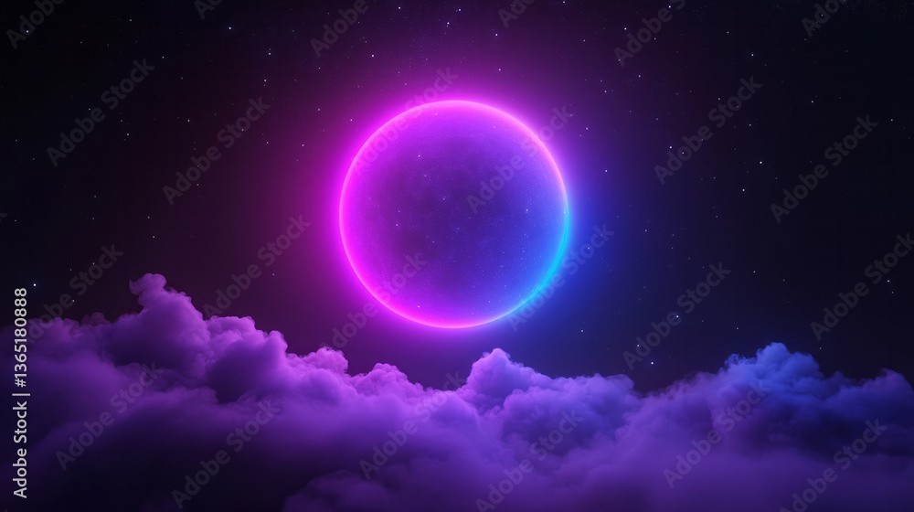 A beautiful, colorful digital art-style illustration of a celestial moon, with a dark background A beautiful, colorful digital art-style illustration of a celestial moon, with a dark background
