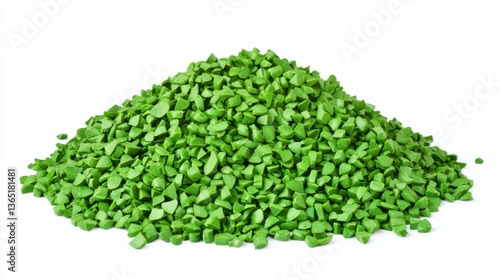 A mound of decorative rubber chippings, soft synthetic material, child safe landscape ground cover, isolated on white